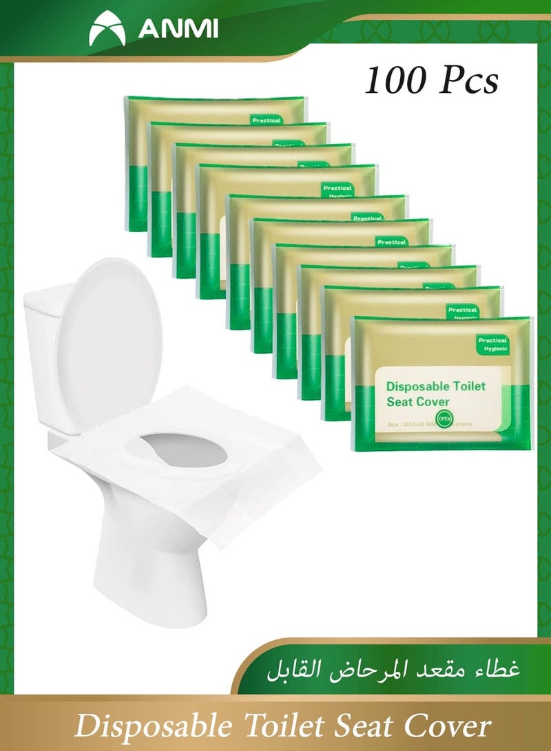 Anmi 100 Pcs Flushable Paper Toilet Seat Covers for Adults and Kids, Disposable Travel Essential Accessories for Airplane, Road Trips, Camping - Image 1